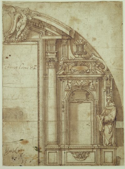 Studium architektoniczne (pióro i tusz i pranie na papierze) autorstwa Alonso Cano