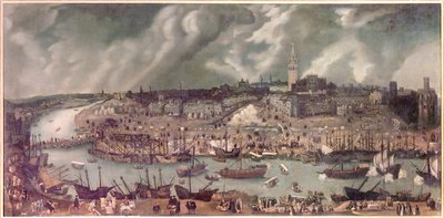Widok miasta Sewilla (Hiszpania) Obraz przypisywany Alonso Sanchez-Coello (Sanchez Coello) (ok. 1531-1588) Koniec XVI wieku autorstwa Alonso Sánchez Coello