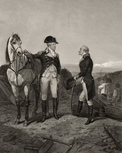 Pierwsze spotkanie Jerzego Waszyngtona i Aleksandra Hamiltona, z "Life and Times of Washington", tom I, opublikowane w 1857 r. autorstwa Alonzo Chappel