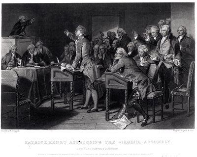 Patrick Henry przemawiający do zgromadzenia w Wirginii, marzec 1775 r. Wyryty przez Henry