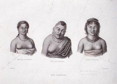 Żony wodzów hawajskich z Wysp Sandwich, c.1824 (grawerowanie) autorstwa Alphonse (after) Pellion