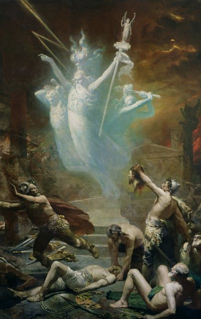 Zdobycie świątyni w Delfach przez Galów, 1885 autorstwa Alphonse Cornet