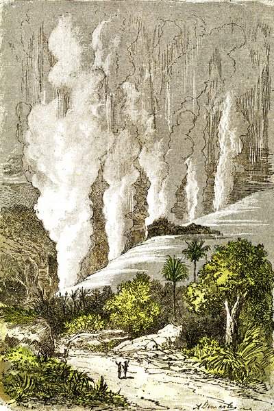 Prehistoria - katarakty Zambeze: stworzenie naturalne i istoty żywe. Rysunek A. Demarle