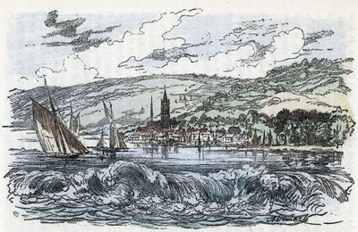 Widok odwiertu pływowego Sekwany do Caudebec-en-Caux (Caudebec en Caux) w Sekwanie Morskim w Normandii (odwiert pływowy Sekwany do Caudebec en Caux w Normandii) Grawerowanie z „” La nature et l