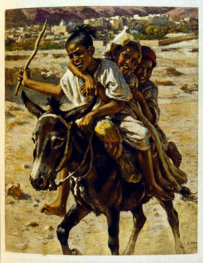 Ilustracja Dinet z „Mirages” Sceny z życia Arabów. 1906. Mirages, Scénes De La Vie Arab został zilustrowany przez Etienne Dinet z komentarzem Silmana Ben Ibrahima Bamera. Nasreddine Dinet urodził się jako Alphonse-Étienne Dinet; (1861-1929) był francuskim  autorstwa Alphonse Etienne Dinet