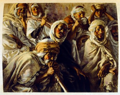 Ilustracja Dinet z „Mirages” Sceny z życia Arabów. 1906. Mirages, Scénes De La Vie Arab został zilustrowany przez Etienne Dinet z komentarzem Silmana Ben Ibrahima Bamera. Nasreddine Dinet urodził się jako Alphonse-Étienne Dinet; (1861-1929) był francuskim  autorstwa Alphonse Etienne Dinet