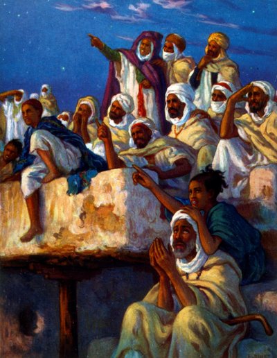 Ilustracja przedstawiająca modlących się Arabów w okresie ramadanu. Nasreddine Dinet (Alphonse-Étienne Dinet). 1861 1929 autorstwa Alphonse Etienne Dinet