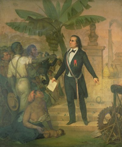 Joseph Napoleon Sebastien Sarda Garriga (1808-77) com o Decreto de Emancipação em La Reunionpolish autorstwa Alphonse Garreau