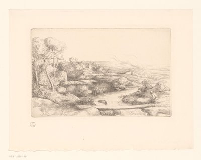 Krajobraz z deską nad rzeką la passerelle autorstwa Alphonse Legros (attributed to)