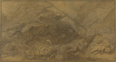 Po bitwie (pióro i brązowy tusz z brązowym tuszem na brązowym papierze) autorstwa Alphonse Legros