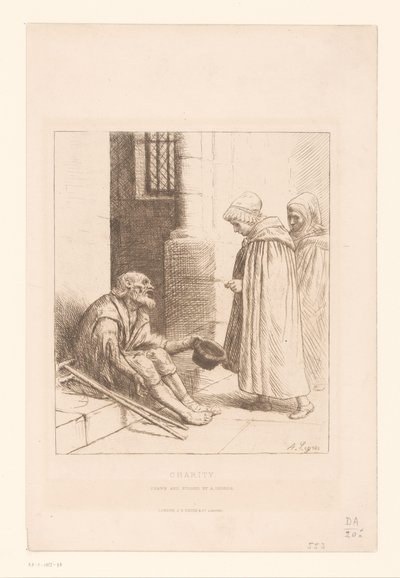 Żebrak na schodach Dobroczynność (tytuł na obiekcie) autorstwa Alphonse Legros