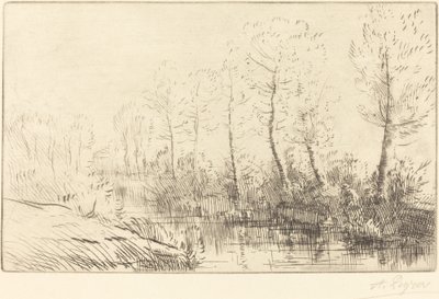 Brzozy: brzeg wody widziany w porannym świetle autorstwa Alphonse Legros