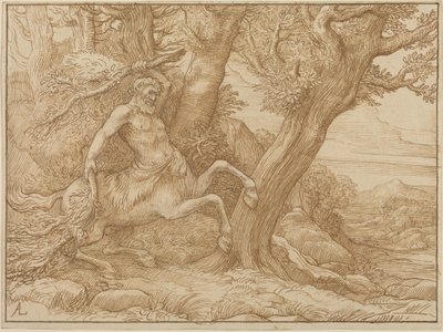 Centaur z gałęziami (pióro i brązowy tusz na papierze tkanym) autorstwa Alphonse Legros