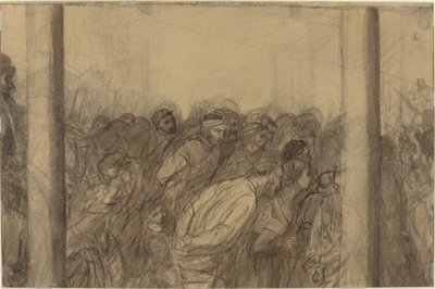 Tłum ludzi widziany między dwiema kolumnami [verso] autorstwa Alphonse Legros