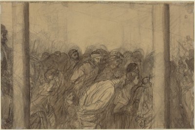 Tłum ludzi widziany między dwiema kolumnami [verso] autorstwa Alphonse Legros