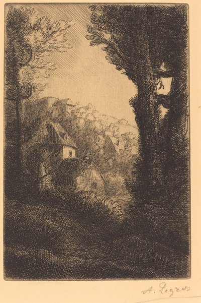 Farma na zboczu wzgórza w słońcu autorstwa Alphonse Legros