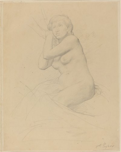 Kobieta nago w pozycji siedzącej autorstwa Alphonse Legros