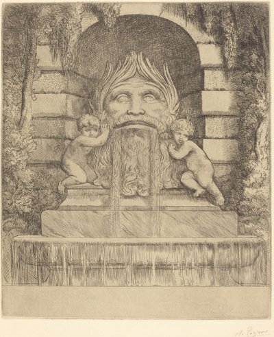 Fontanna: Groteska, Dzieci i Basen Une Fountaine: Masque, enfants et bassin. autorstwa Alphonse Legros