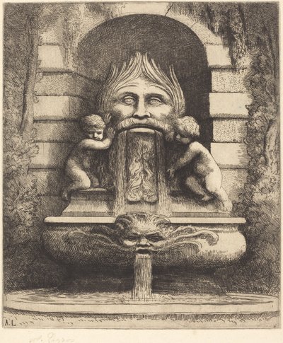 Fontanna: Groteska, Dzieci i Basen Une Fountaine: Masque, enfants et bassin. autorstwa Alphonse Legros
