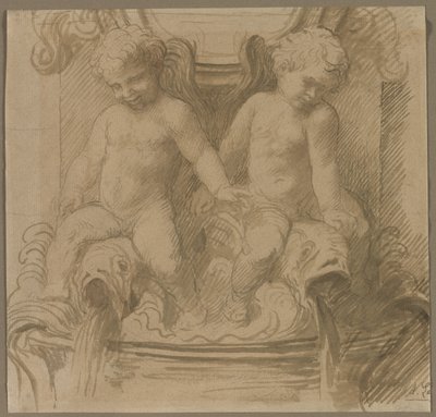 Fontanna z Putti jadącymi delfinami autorstwa Alphonse Legros