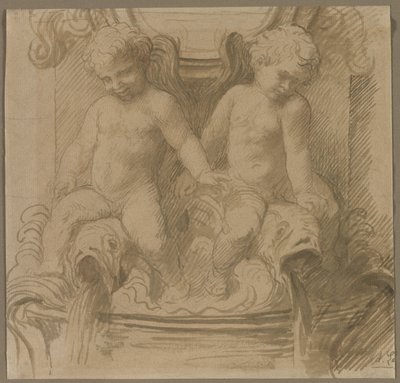 Fontanna z delfinami jeżdżącymi Putti, ostatnia połowa XIX wieku. autorstwa Alphonse Legros