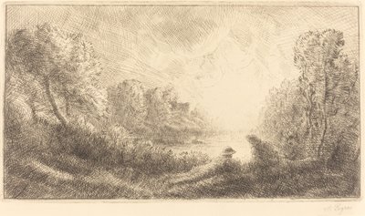 Krajobraz: wschód słońca Krajobraz: wschód słońca. autorstwa Alphonse Legros