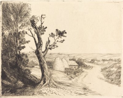 Krajobraz ze stogami siana autorstwa Alphonse Legros