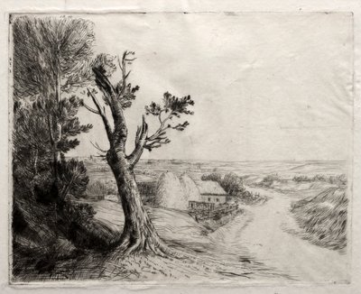 Krajobraz ze stosami słomy autorstwa Alphonse Legros