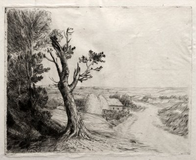 Krajobraz ze stosami słomek. autorstwa Alphonse Legros