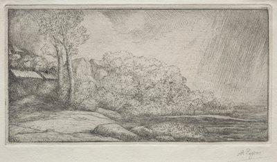 Krajobraz z dwoma drzewami autorstwa Alphonse Legros