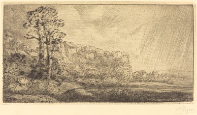Krajobraz z dwoma drzewami autorstwa Alphonse Legros