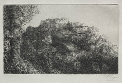 Krajobraz z budynkami. autorstwa Alphonse Legros