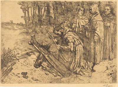Mnisi rąbiący drewno Les moines bucherons. autorstwa Alphonse Legros