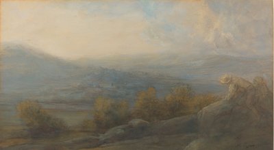 Pejzaż górski z dwiema postaciami po prawej, 1905. autorstwa Alphonse Legros