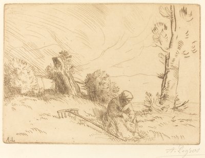 Wieśniaczka siedząca w pobliżu żywopłotu autorstwa Alphonse Legros