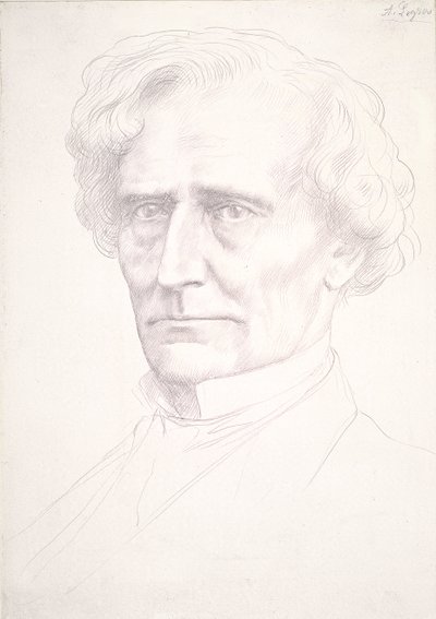 Portret Hectora Berlioza (złoty punkt na różowym papierze preparowanym) autorstwa Alphonse Legros
