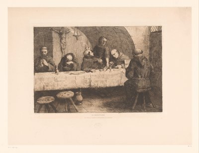 Refektarz z modlącymi się mnichami Le réfectoire (tytuł na obiekcie) autorstwa Alphonse Legros