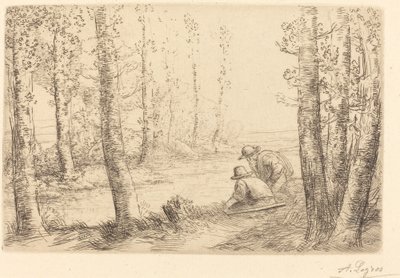 Odpocznij nad brzegiem rzeki Repos au bord de la riviere. autorstwa Alphonse Legros