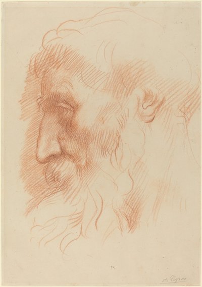 Studium głowy mężczyzny [recto]. autorstwa Alphonse Legros
