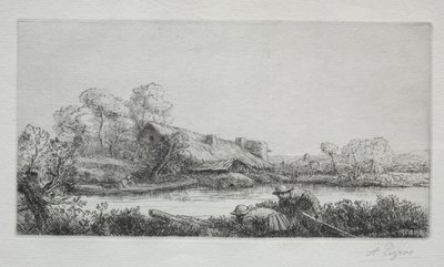 Farma nad rzeką La Ferme Sur La Rivière: Efekt wieczorny. autorstwa Alphonse Legros