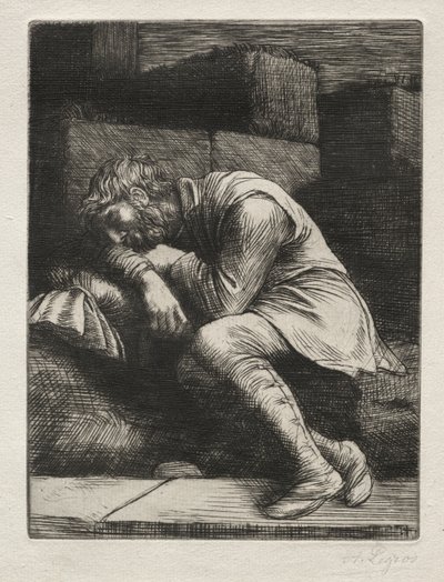 Śpiący żebrak. autorstwa Alphonse Legros