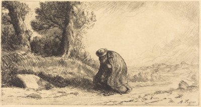 Włóczęga idący uliczką autorstwa Alphonse Legros