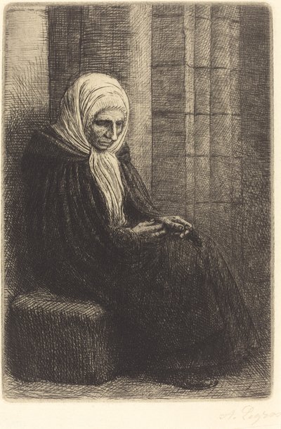 Kobieta siedząca pod ścianą, dziecko z głową na kolanach Femme assis, muraille au fond.... autorstwa Alphonse Legros