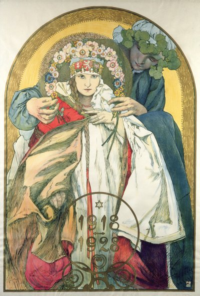 10. rocznica niepodległości Republiki Czechosłowacji autorstwa Alphonse Marie Mucha