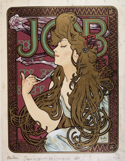 Plakat reklamowy „Papier papierosowy Job” autorstwa Mucha autorstwa Alphonse Mucha