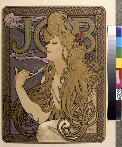 Plakat reklamowy do bibuły "Job". Grafika autorstwa Alfonsa Marii Muchy (Alphonse Marie Mucha autorstwa Alphonse Marie Mucha
