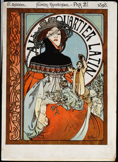 Au Quartier Latin, wydrukowane przez Paula Dupont autorstwa Alphonse Mucha