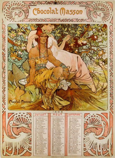 Kalendarz Chocolate Masson ilustrowany przez Muchę (1860 – 1939). czeski malarz secesyjny autorstwa Alphonse Mucha