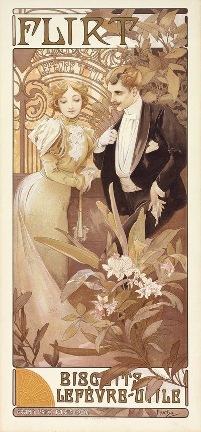 Flirt, ok. 1895-1900 (kolor lito) autorstwa Alphonse Mucha