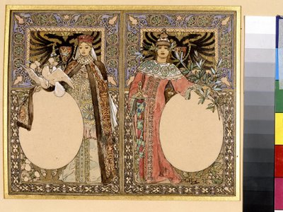 Ilustracja książki (bajka lub legendy). Grafika autorstwa Alfonsa Marii Muchy (Alphonse Marie Mucha autorstwa Alphonse Marie Mucha